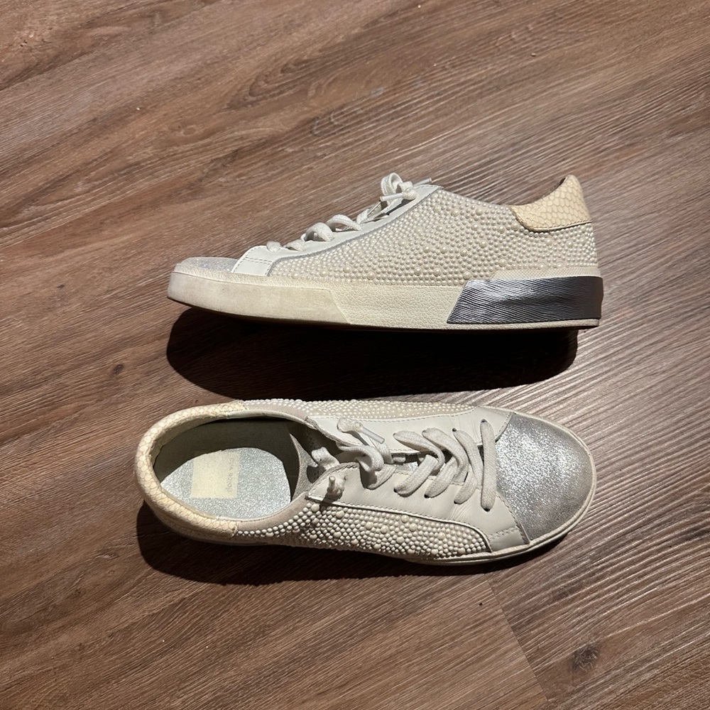 Dolce Vita Women’s Pearl Bedazzled White and Silver sneakers, worn once, bridal